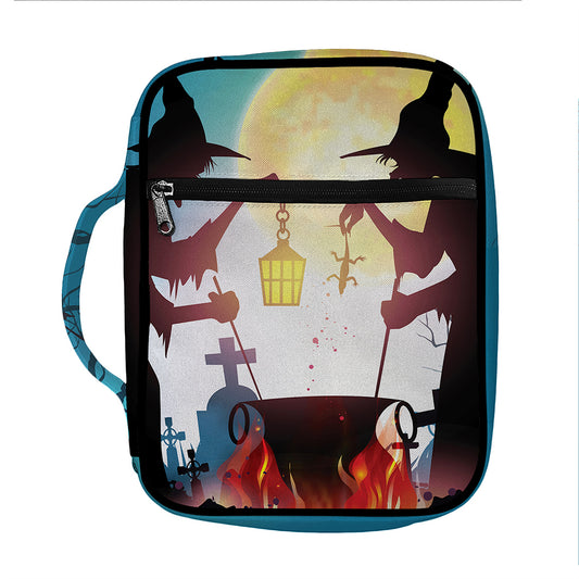 Halloween Witch And Cauldron Print Front Pocket Bible Bag