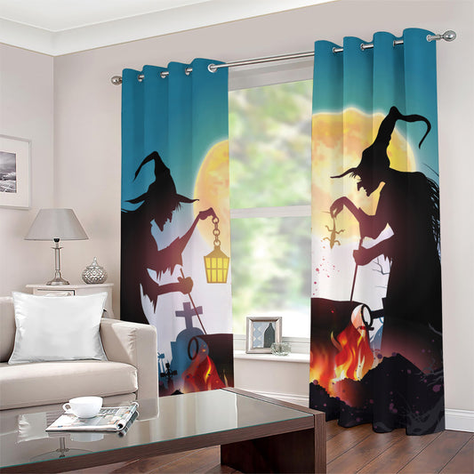 Halloween Witch And Cauldron Print Grommet Curtains