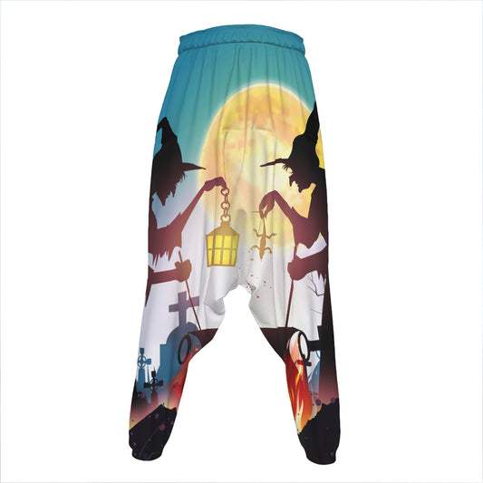 Halloween Witch And Cauldron Print Hammer Pants