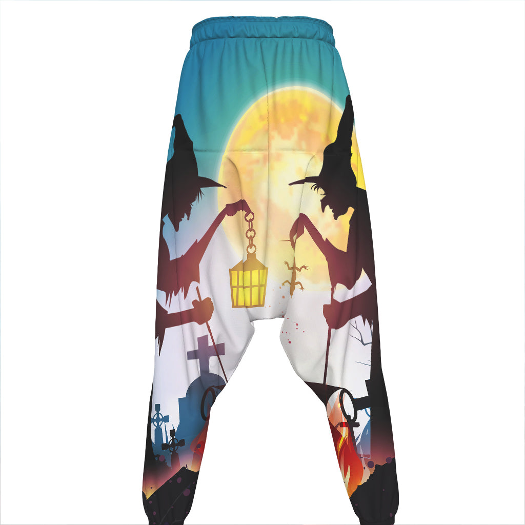 Halloween Witch And Cauldron Print Hammer Pants