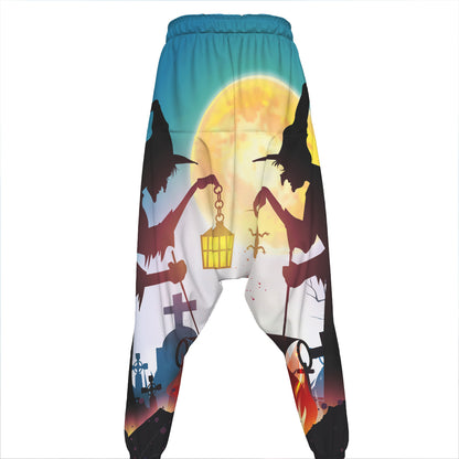 Halloween Witch And Cauldron Print Hammer Pants