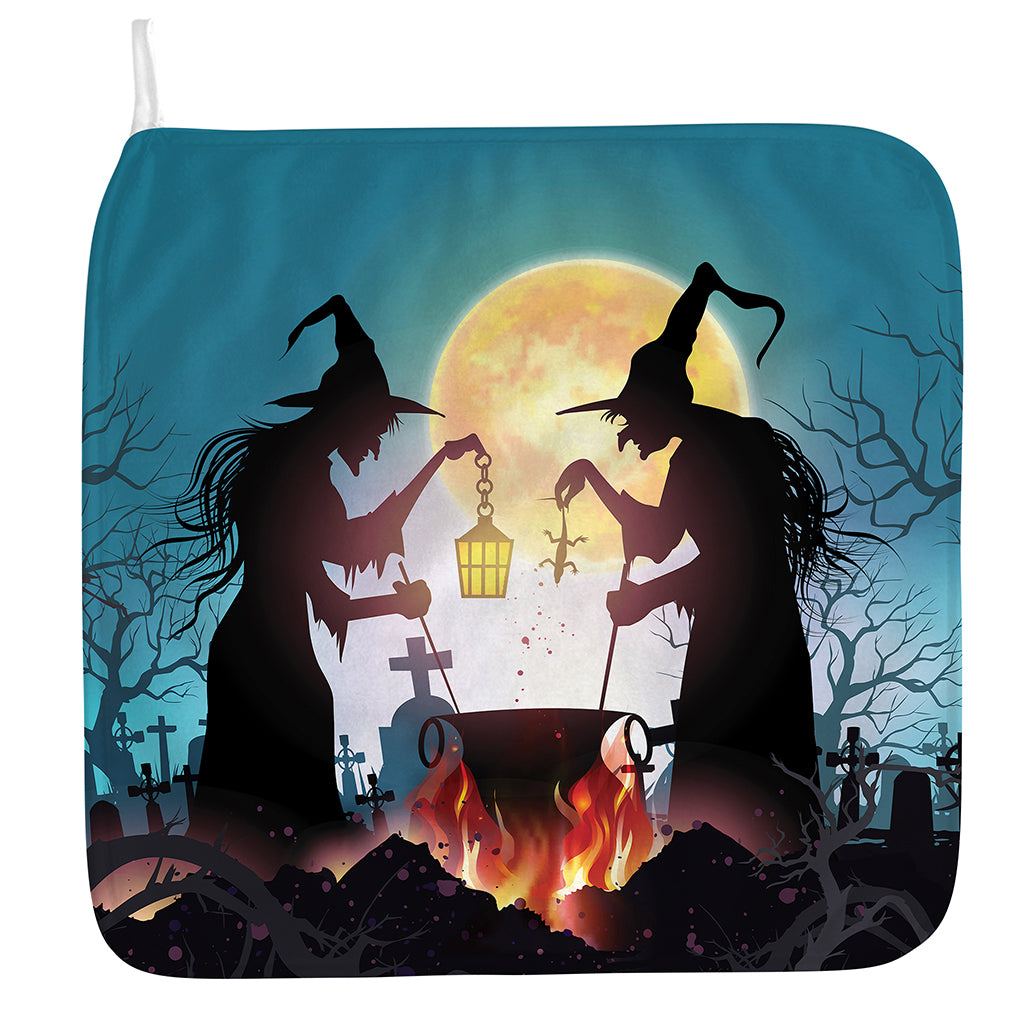 Halloween Witch And Cauldron Print Hand Towel