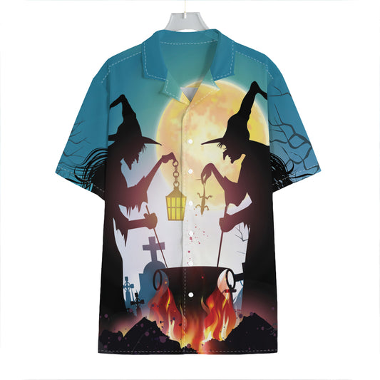 Halloween Witch And Cauldron Print Hawaiian Shirt