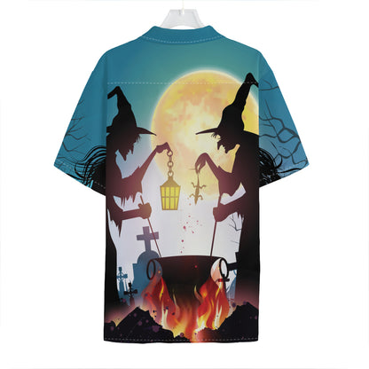 Halloween Witch And Cauldron Print Hawaiian Shirt