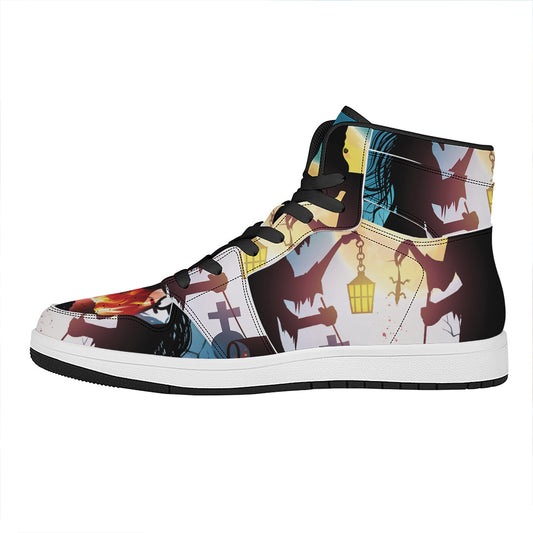 Halloween Witch And Cauldron Print High Top Leather Sneakers