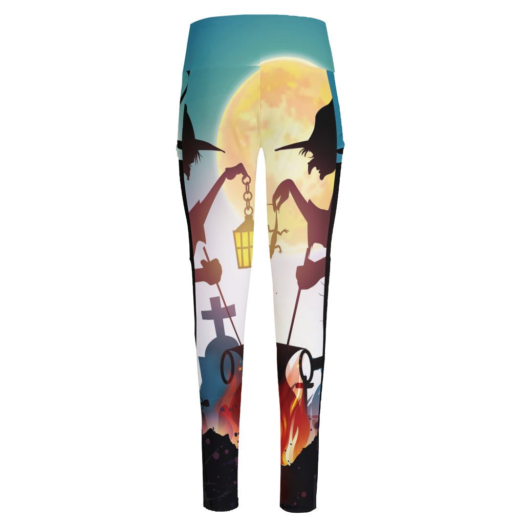 Halloween Witch And Cauldron Print High-Waisted Pocket Leggings