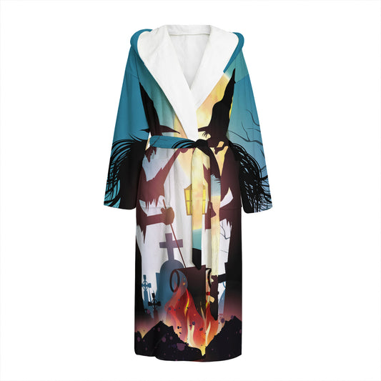 Halloween Witch And Cauldron Print Hooded Bathrobe