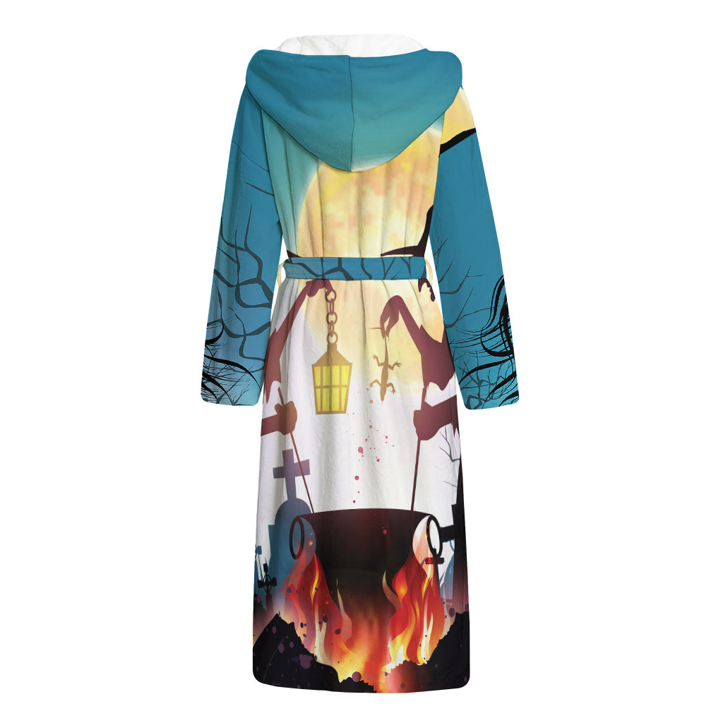 Halloween Witch And Cauldron Print Hooded Bathrobe