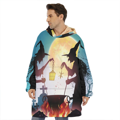 Halloween Witch And Cauldron Print Hoodie Blanket