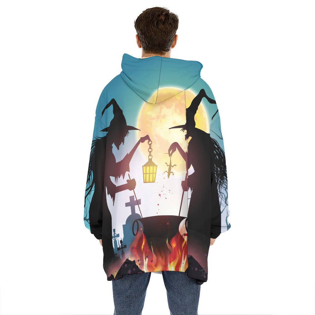 Halloween Witch And Cauldron Print Hoodie Blanket