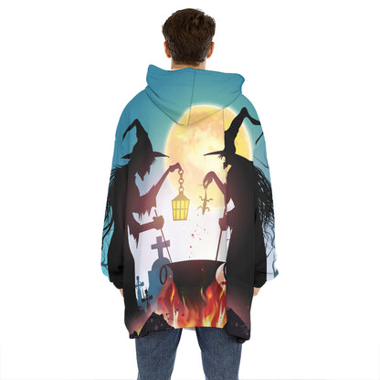 Halloween Witch And Cauldron Print Hoodie Blanket