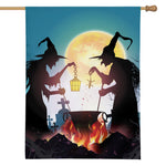 Halloween Witch And Cauldron Print House Flag