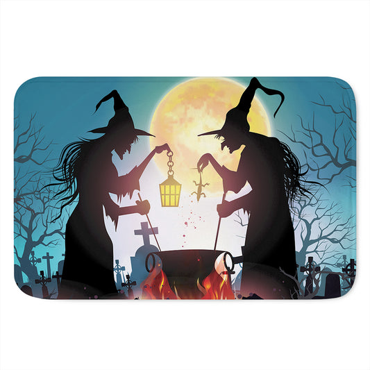 Halloween Witch And Cauldron Print Indoor Door Mat