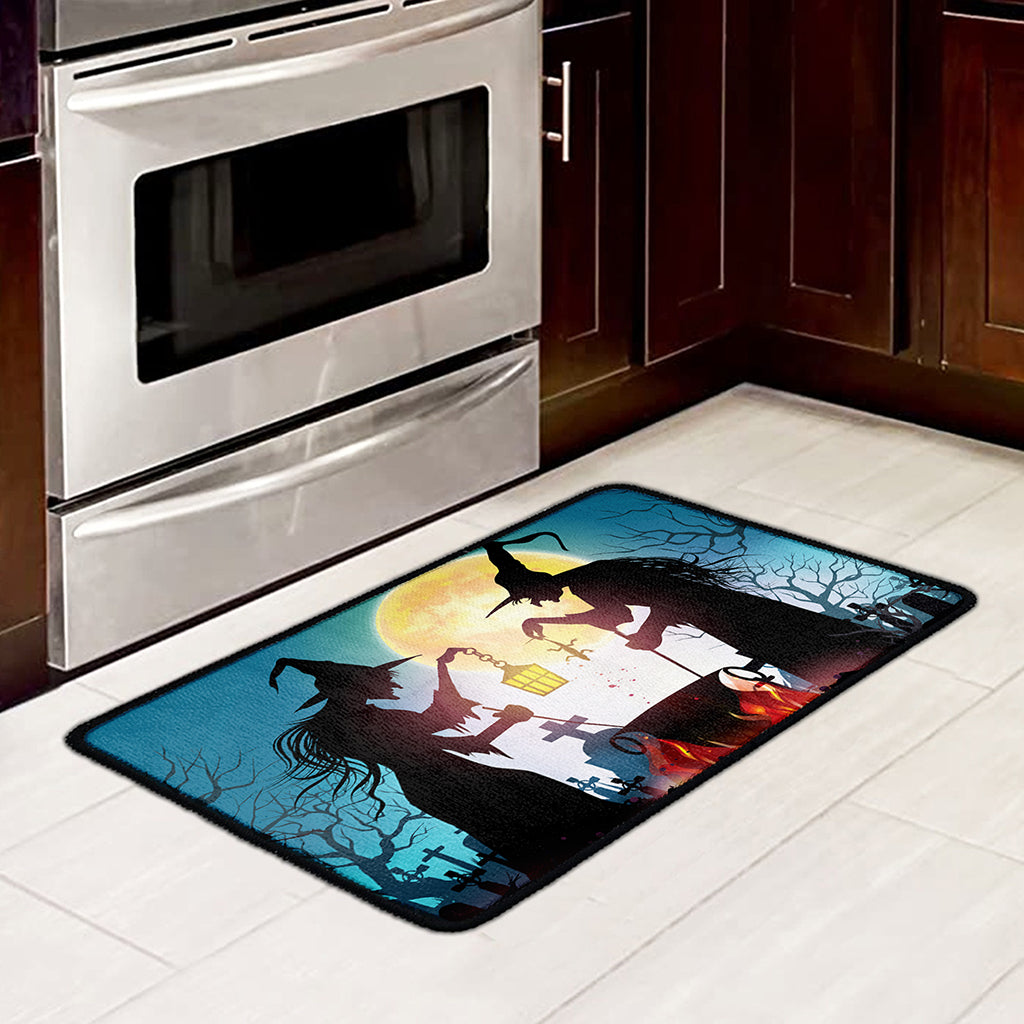 Halloween Witch And Cauldron Print Kitchen Mat