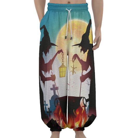 Halloween Witch And Cauldron Print Lantern Pants