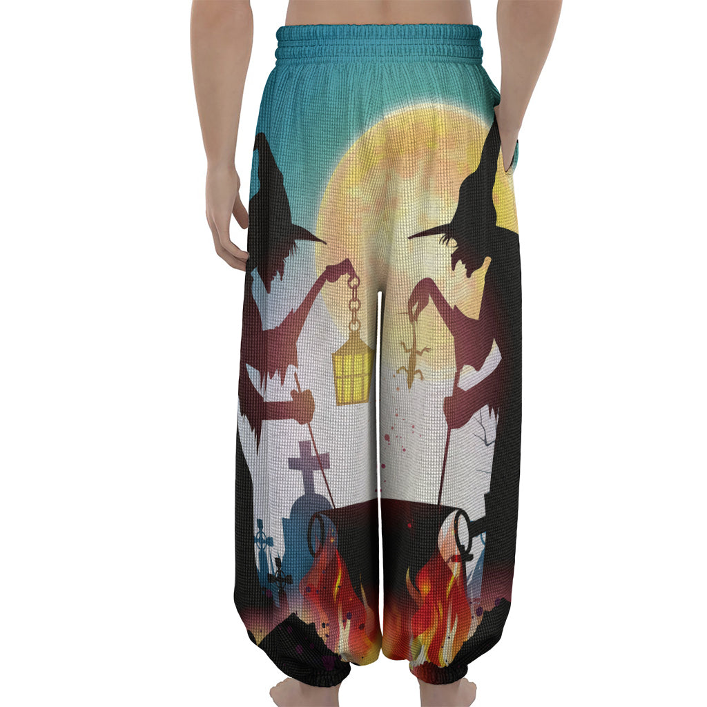 Halloween Witch And Cauldron Print Lantern Pants