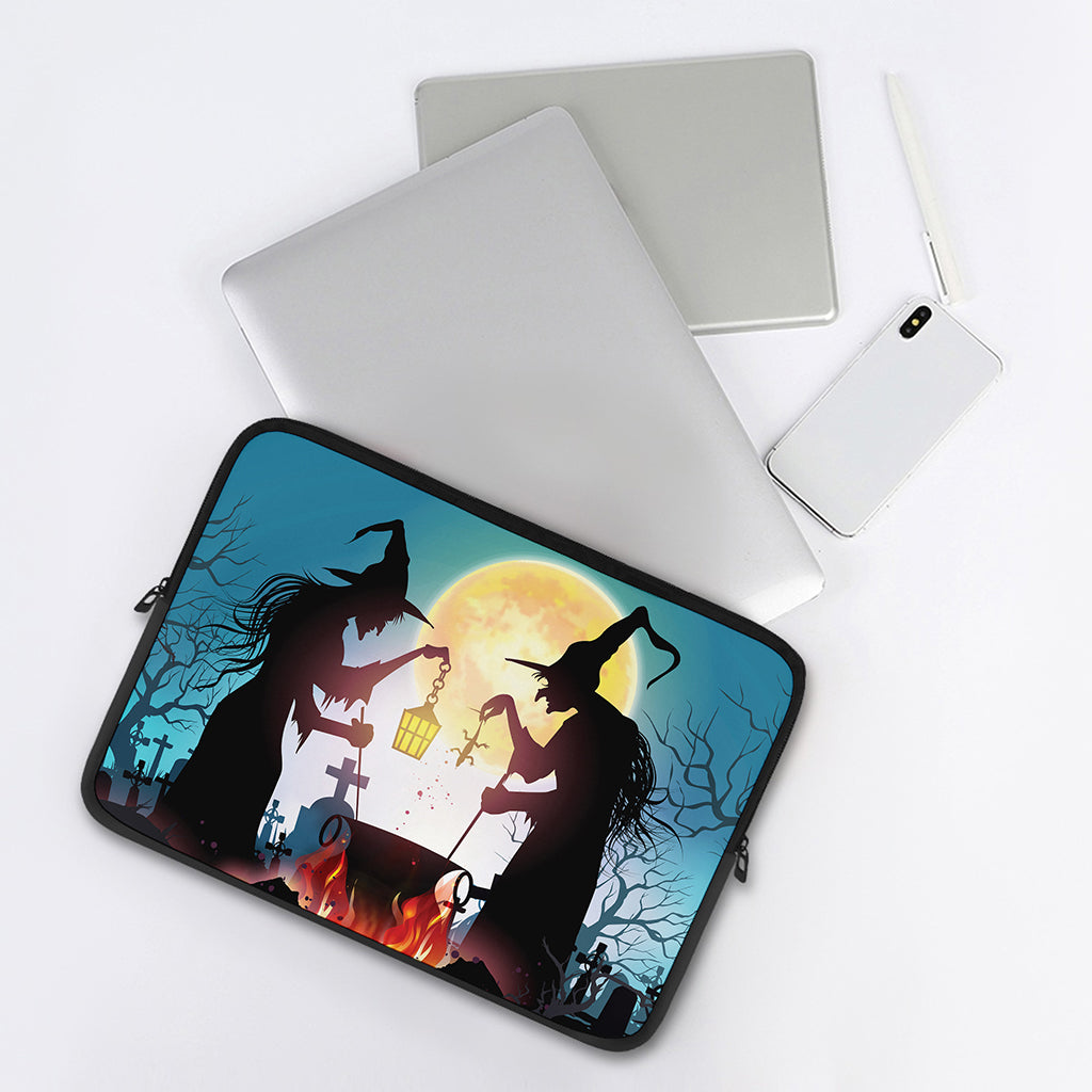 Halloween Witch And Cauldron Print Laptop Sleeve