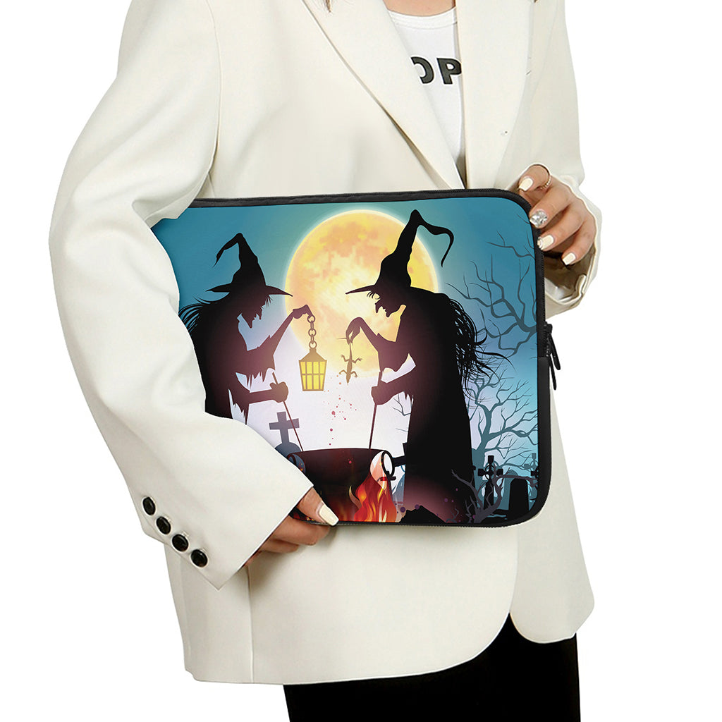 Halloween Witch And Cauldron Print Laptop Sleeve