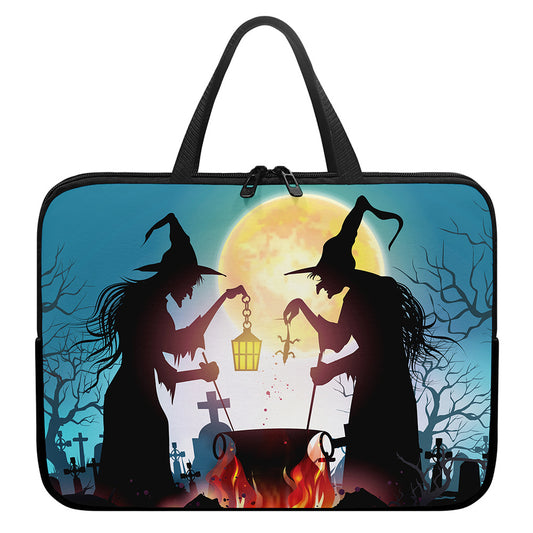 Halloween Witch And Cauldron Print Laptop Sleeve With Handle