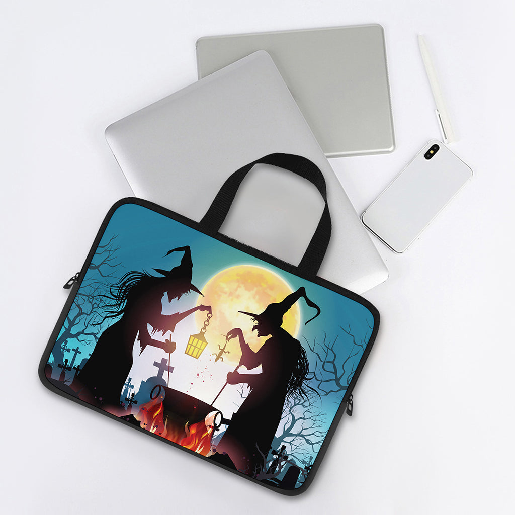 Halloween Witch And Cauldron Print Laptop Sleeve With Handle