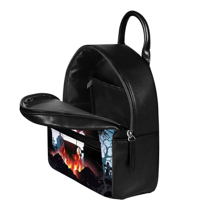 Halloween Witch And Cauldron Print Leather Backpack