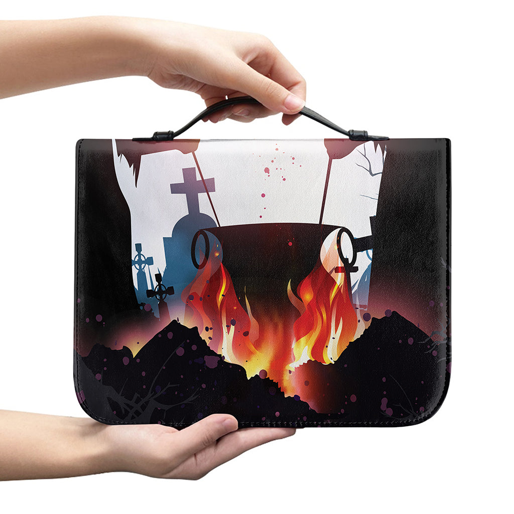 Halloween Witch And Cauldron Print Leather Bible Cover