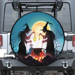 Halloween Witch And Cauldron Print Leather Spare Tire Cover