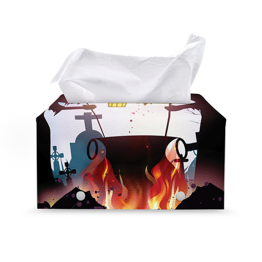 Halloween Witch And Cauldron Print Leather Tissue Box Cover