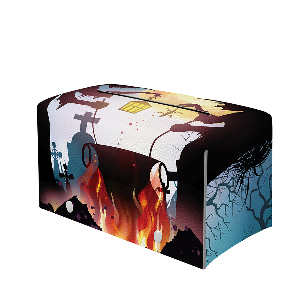 Halloween Witch And Cauldron Print Leather Tissue Box Cover