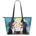 Halloween Witch And Cauldron Print Leather Tote Bag With Zipper