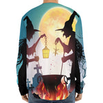 Halloween Witch And Cauldron Print Long Sleeve Baseball Jersey