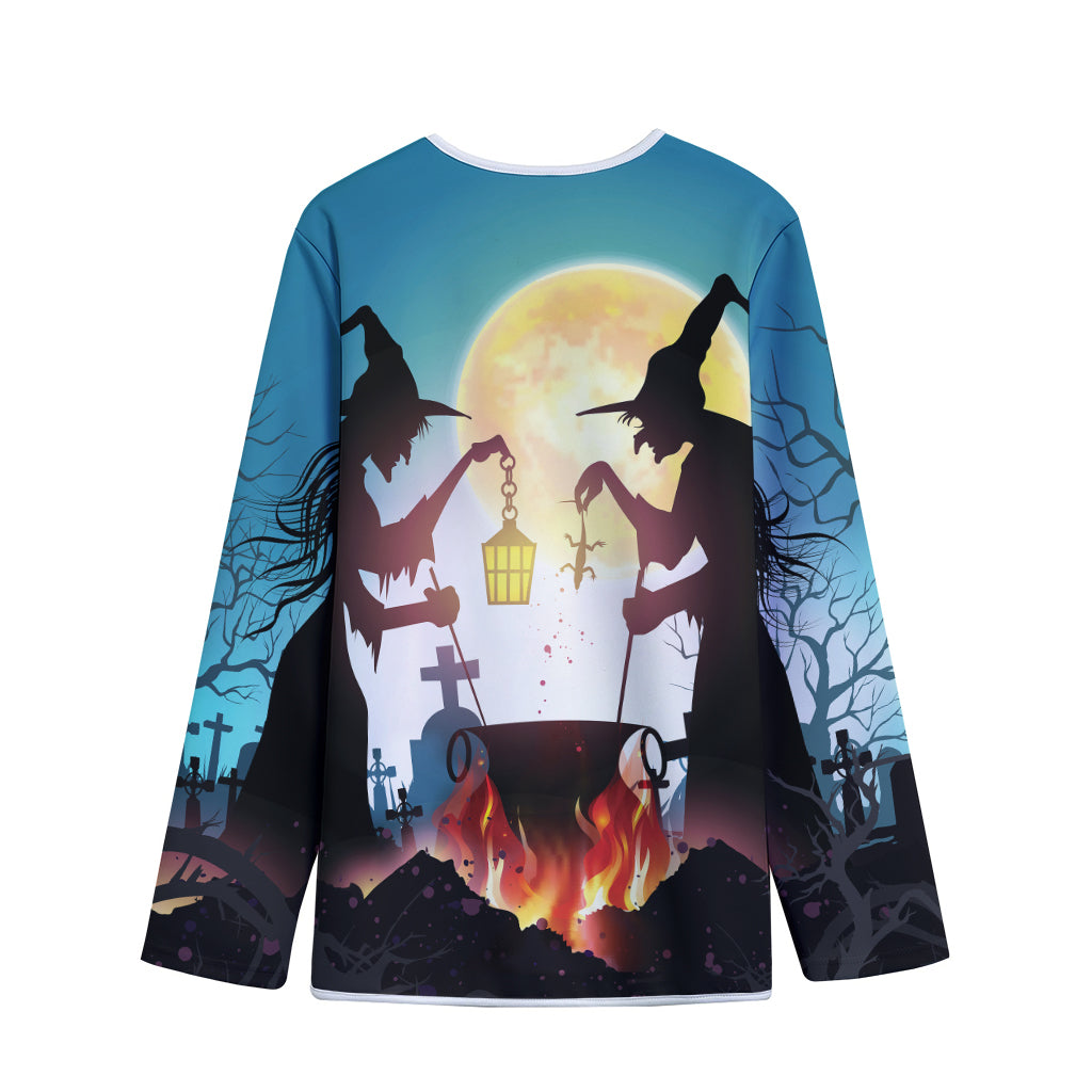Halloween Witch And Cauldron Print Long Sleeve Short Coat