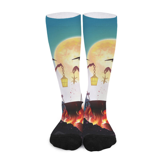 Halloween Witch And Cauldron Print Long Socks