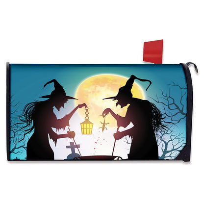 Halloween Witch And Cauldron Print Mailbox Cover