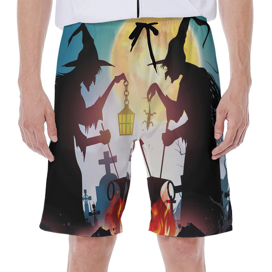 Halloween Witch And Cauldron Print Men's Beach Shorts