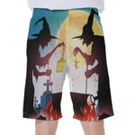 Halloween Witch And Cauldron Print Men's Beach Shorts