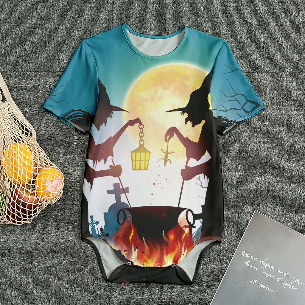 Halloween Witch And Cauldron Print Men's Bodysuit