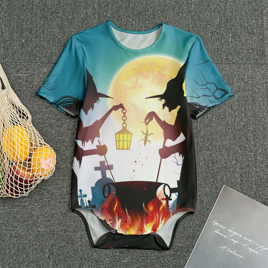 Halloween Witch And Cauldron Print Men's Bodysuit