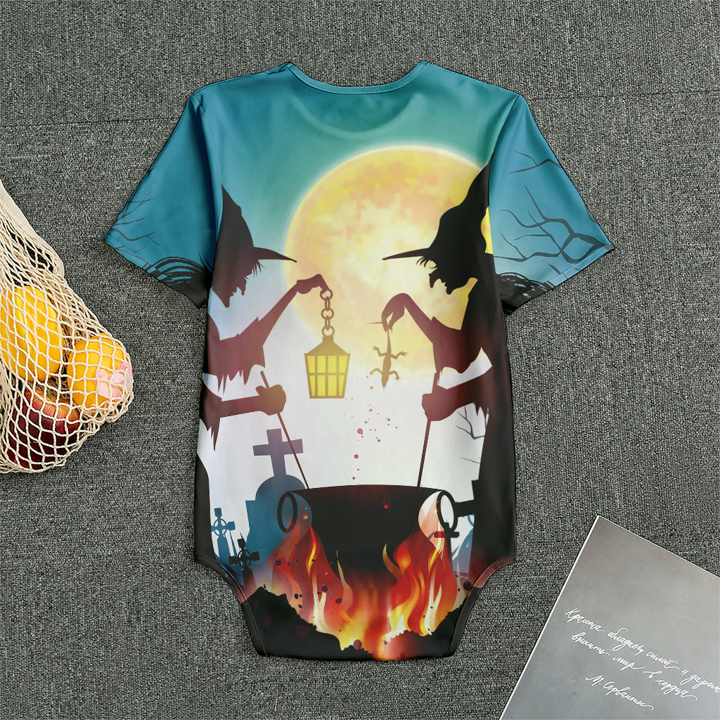 Halloween Witch And Cauldron Print Men's Bodysuit