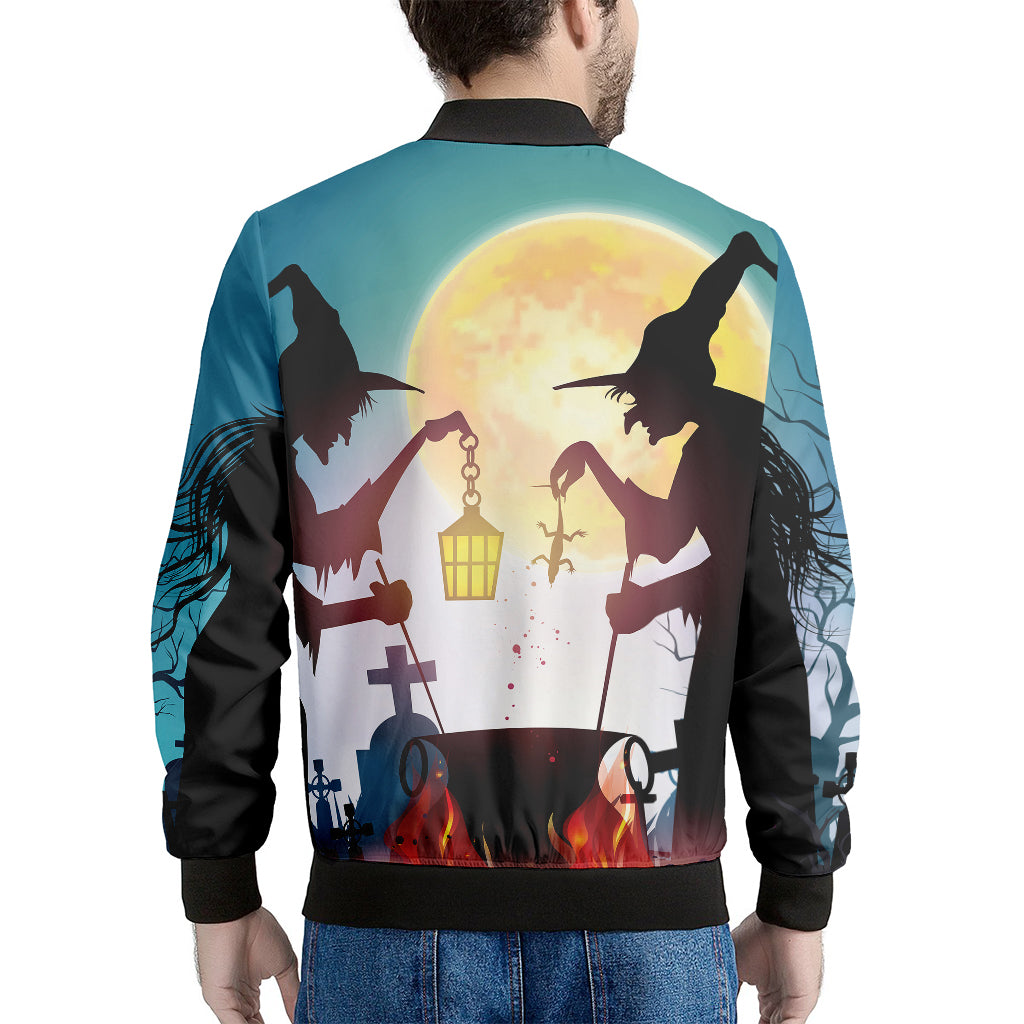 Halloween Witch And Cauldron Print Men's Bomber Jacket