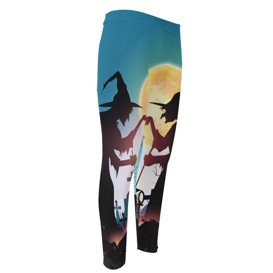 Halloween Witch And Cauldron Print Men's Compression Pants