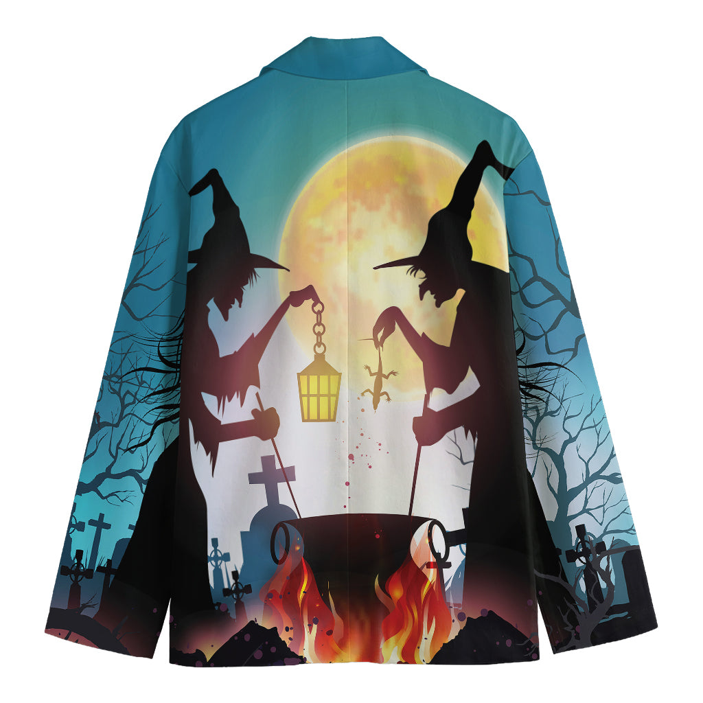 Halloween Witch And Cauldron Print Men's Cotton Blazer