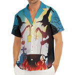 Halloween Witch And Cauldron Print Men's Deep V-Neck Shirt