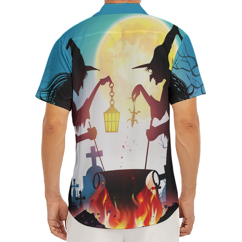 Halloween Witch And Cauldron Print Men's Deep V-Neck Shirt