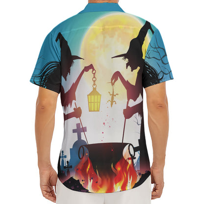 Halloween Witch And Cauldron Print Men's Deep V-Neck Shirt