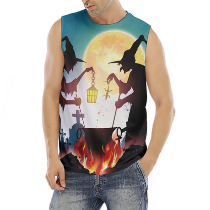 Halloween Witch And Cauldron Print Men's Fitness Tank Top