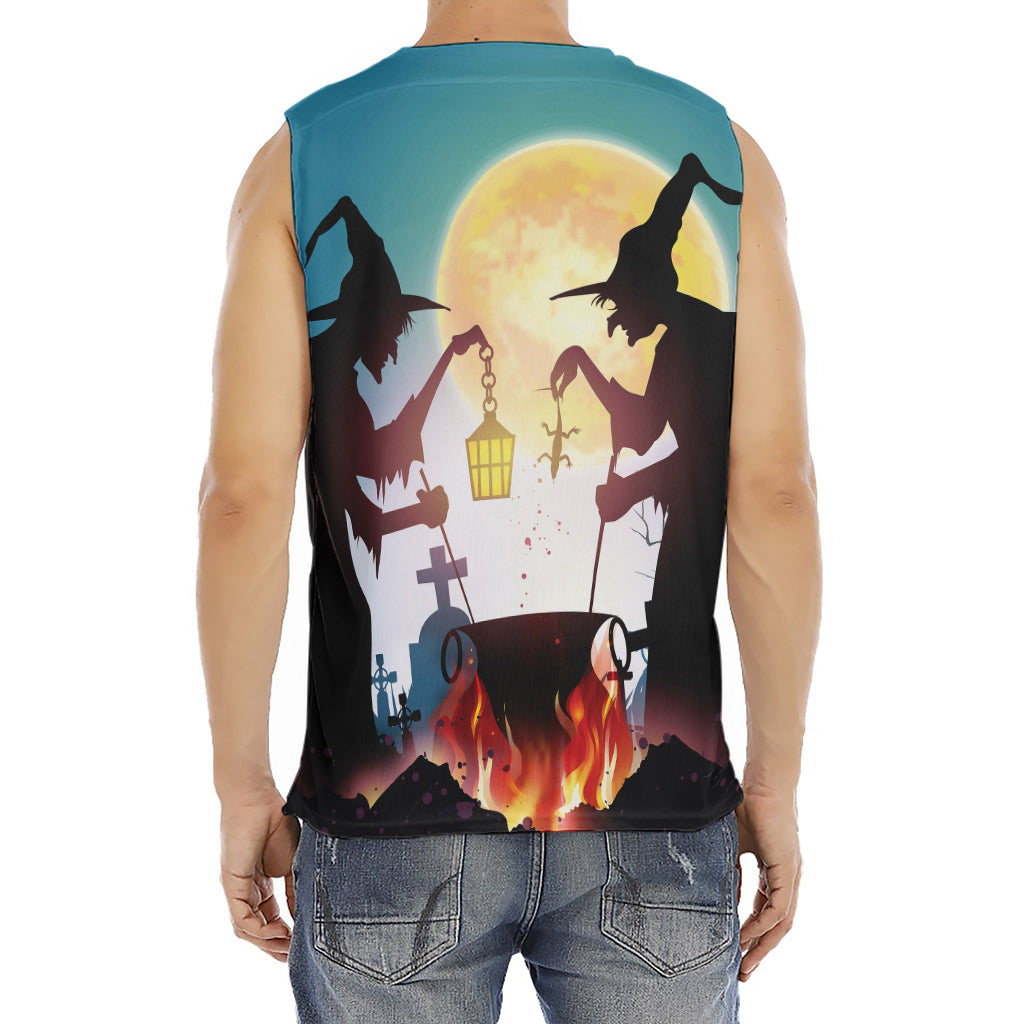 Halloween Witch And Cauldron Print Men's Fitness Tank Top