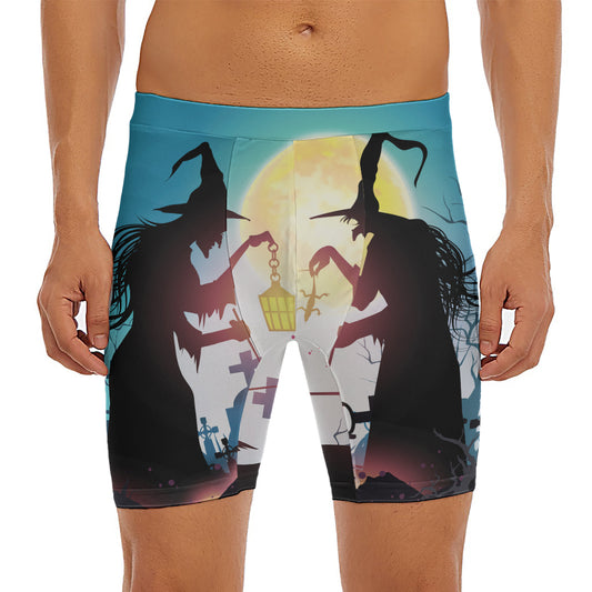 Halloween Witch And Cauldron Print Men's Long Boxer Briefs