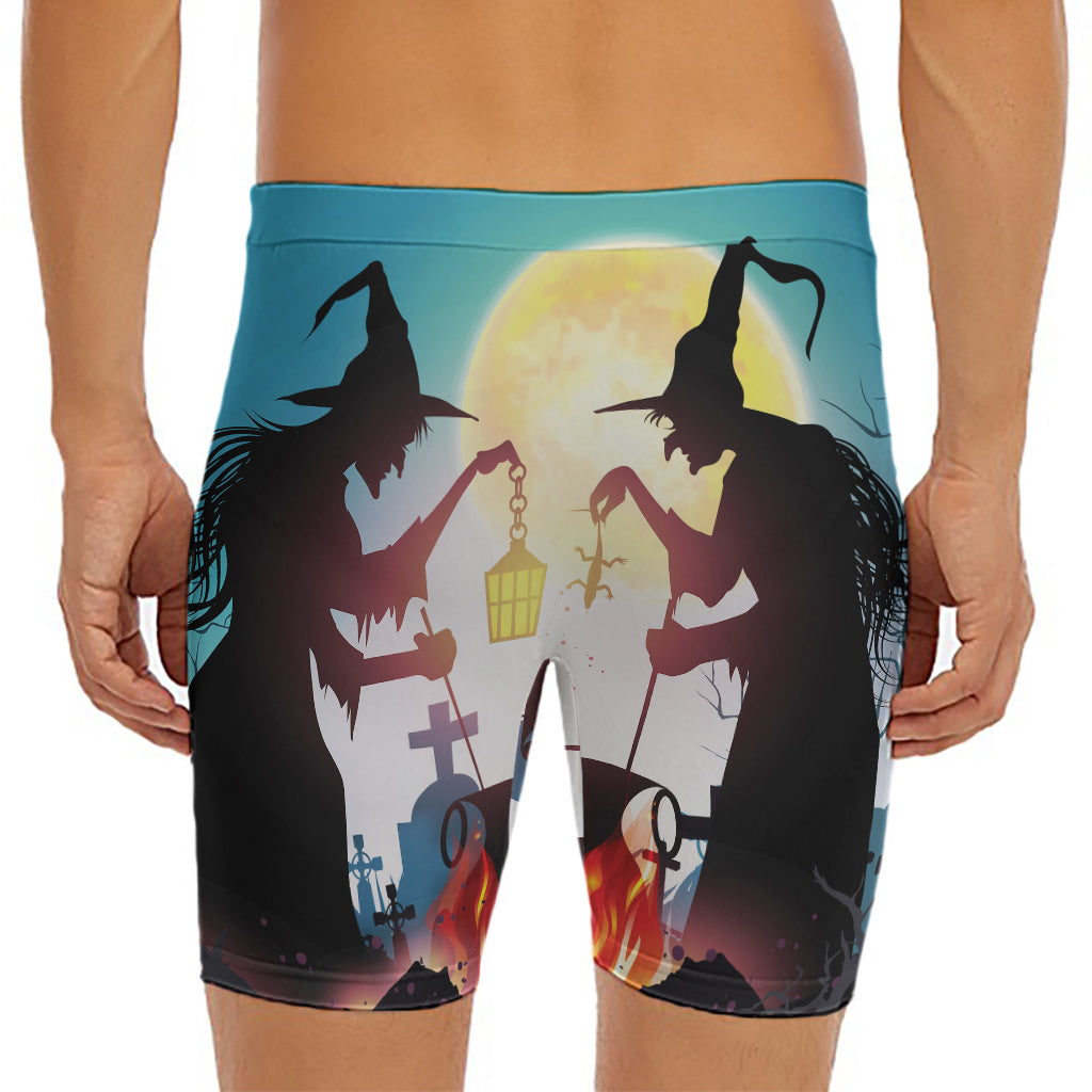 Halloween Witch And Cauldron Print Men's Long Boxer Briefs