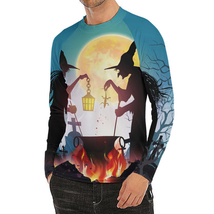 Halloween Witch And Cauldron Print Men's Long Sleeve Rash Guard